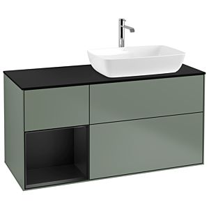 Villeroy und Boch Finion Waschtischunterschrank G802PDGM 120cm, Abdeckplatte black matt, Emotion, Regale Black matt lacquer, Olive Matt Lacquer
