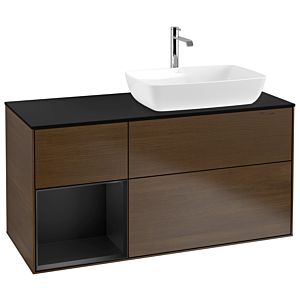 Villeroy und Boch Finion Waschtischunterschrank G802PDGN 120cm, Abdeckplatte black matt, Emotion, Regale Black matt lacquer, Walnut veneer