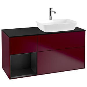 Villeroy und Boch Finion Waschtischunterschrank G802PDHB 120cm, Abdeckplatte black matt, Emotion, Regale Black matt lacquer, Peony Matt
