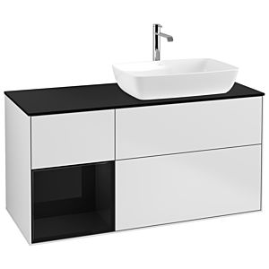Villeroy und Boch Finion Waschtischunterschrank G802PHMT 120cm, Abdeckplatte black matt, Emotion, Regale Glossy black lacquer, White matt lacquer