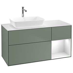 Villeroy et Boch Finion Villeroy et Boch G811GFGM 120cm, plaque de recouvrement blanc mat, Emotion, étagères Laque blanche brillante, Olive Matt Lacquer