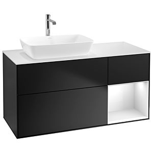 Villeroy und Boch Finion Waschtischunterschrank G811GFPD 120cm, Abdeckplatte white matt, Emotion, Regale Glossy white lacquer, Black matt lacquer