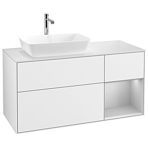 Villeroy und Boch Finion Waschtischunterschrank G811GJGF 120cm, Abdeckplatte white matt, Emotion, Regale Light grey matt lacquer, Glossy white lacquer