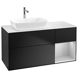 Villeroy und Boch Finion Waschtischunterschrank G811GJPD 120cm, Abdeckplatte white matt, Emotion, Regale Light grey matt lacquer, Black matt lacquer