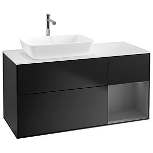 Villeroy und Boch Finion Waschtischunterschrank G811GKPD 120cm, Abdeckplatte white matt, Emotion, Regale Anthracite matt lacquer, Black matt lacquer