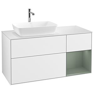 Villeroy and Boch Finion Villeroy and Boch Finion G811GMGF 120cm, cover plate white matt, Emotion, shelves olive matt lacquer, glossy white lacquer