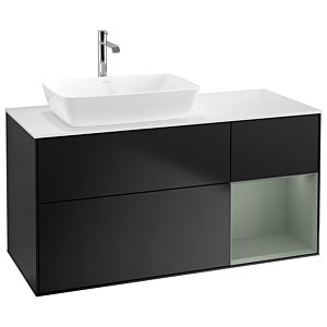 Villeroy und Boch Finion Waschtischunterschrank G811GMPD 120cm, Abdeckplatte white matt, Emotion, Regale Olive matt lacquer, Black matt lacquer