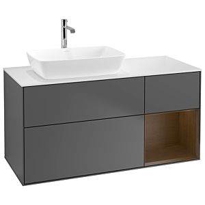 Villeroy und Boch Finion Waschtischunterschrank G811GNGK 120cm, Abdeckplatte white matt, Emotion, Regale Walnut Veneer, Anthracite matt