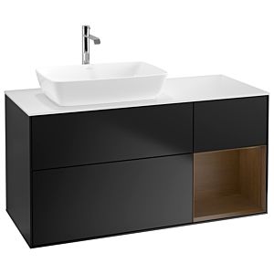 Villeroy et Boch Finion G811GNPD 120cm, plateau blanc mat, Emotion, étagères Walnut Veneer , laqué noir mat
