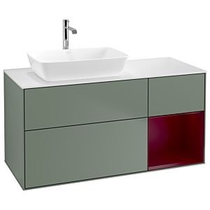Villeroy und Boch Finion Waschtischunterschrank G811HBGM 120cm, Abdeckplatte white matt, Emotion, Regale Peony matt lacquer, Olive Matt Lacquer