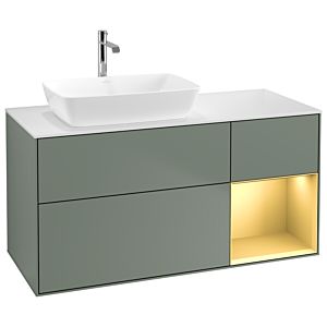 Villeroy und Boch Finion Waschtischunterschrank G811HFGM 120cm, Abdeckplatte white matt, Emotion, Regale Gold matt lacquer, Olive Matt Lacquer