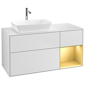 Villeroy et Boch Finion Villeroy et Boch G811HFMT 120cm, plaque de recouvrement blanc mat, Emotion, étagères laqué or mat, laqué blanc mat