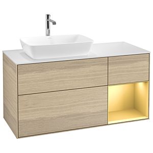 Villeroy et Boch Finion Villeroy et Boch G811HFPC 120cm, plaque de recouvrement blanc mat, Emotion, étagères laqué or mat, Oak Veneer