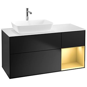 Villeroy et Boch Finion Villeroy et Boch G811HFPD 120cm, plaque de recouvrement blanc mat, Emotion, étagères laqué or mat, laqué noir mat