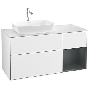 Villeroy et Boch Finion Villeroy et Boch G811HGGF 120cm, plaque de finition blanc mat, Emotion, étagères laqué mat minuit, laqué blanc brillant