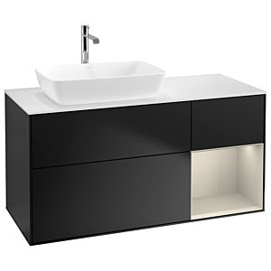 Villeroy und Boch Finion Waschtischunterschrank G811HHPD 120cm, Abdeckplatte white matt, Emotion, Regale sand matt lacquer, Black matt lacquer