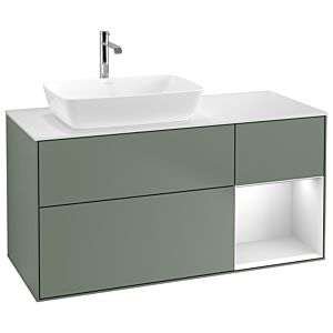 Villeroy und Boch Finion Waschtischunterschrank G811MTGM 120cm, Abdeckplatte white matt, Emotion, Regale White matt lacquer, Olive Matt Lacquer