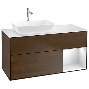 Villeroy et Boch Finion Villeroy et Boch G811MTGN 120cm, plaque de finition blanc mat, Emotion, étagères laqué blanc mat, placage noyer