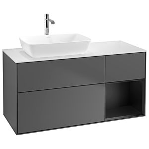 Villeroy et Boch Finion Villeroy et Boch G811PDGK 120cm, plaque de recouvrement blanc mat, Emotion, étagères laqué noir mat, anthracite mat