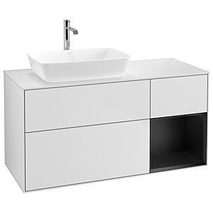 Villeroy et Boch Finion Villeroy et Boch G811PDMT 120cm, plaque de recouvrement blanc mat, Emotion, étagères laqué noir mat, laqué blanc mat