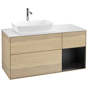 Villeroy und Boch Finion Waschtischunterschrank G811PDPC 120cm, Abdeckplatte white matt, Emotion, Regale Black matt lacquer, Oak Veneer