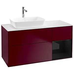 Villeroy und Boch Finion Waschtischunterschrank G811PHHB 120cm, Abdeckplatte white matt, Emotion, Regale Glossy black lacquer, Peony Matt