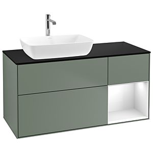 Villeroy und Boch Finion Waschtischunterschrank G812GFGM 120cm, Abdeckplatte black matt, Emotion, Regale Glossy white lacquer, Olive Matt Lacquer
