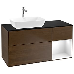 Villeroy and Boch Finion Villeroy and Boch Finion G812GFGN 120cm, cover plate black matt, Emotion, shelves Glossy white lacquer, Walnut veneer