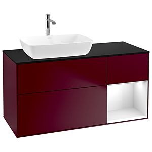 Villeroy und Boch Finion Waschtischunterschrank G812GFHB 120cm, Abdeckplatte black matt, Emotion, Regale Glossy white lacquer, Peony Matt