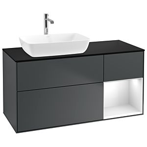 Villeroy und Boch Finion Waschtischunterschrank G812GFHG 120cm, Abdeckplatte black matt, Emotion, Regale Glossy white lacquer, Midnight Blue Matt Lacquer