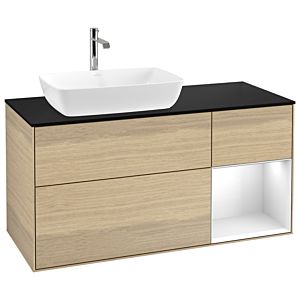 Villeroy und Boch Finion Waschtischunterschrank G812GFPC 120cm, Abdeckplatte black matt, Emotion, Regale Glossy white lacquer, Oak Veneer