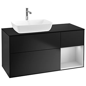 Villeroy und Boch Finion Waschtischunterschrank G812GJPD 120cm, Abdeckplatte black matt, Emotion, Regale Light grey matt lacquer, Black matt lacquer