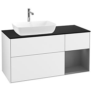 Villeroy und Boch Finion Waschtischunterschrank G812GKGF 120cm, Abdeckplatte black matt, Emotion, Regale Anthracite matt lacquer, Glossy white lacquer