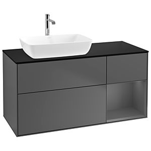 Villeroy und Boch Finion Waschtischunterschrank G812GKGK 120cm, Abdeckplatte black matt, Emotion, Regale Anthracite matt lacquer, Anthracite matt
