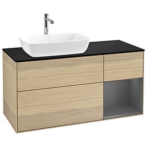 Villeroy und Boch Finion Waschtischunterschrank G812GKPC 120cm, Abdeckplatte black matt, Emotion, Regale Anthracite matt lacquer, Oak Veneer
