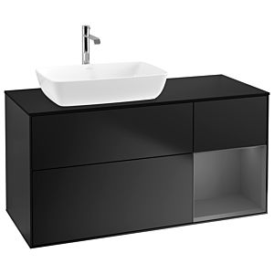 Villeroy und Boch Finion Waschtischunterschrank G812GKPD 120cm, Abdeckplatte black matt, Emotion, Regale Anthracite matt lacquer, Black matt lacquer