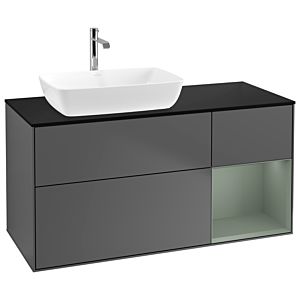 Villeroy et Boch Finion Villeroy et Boch G812GMGK 120cm, plaque de recouvrement noir mat, Emotion, étagères laqué olive mat, anthracite mat