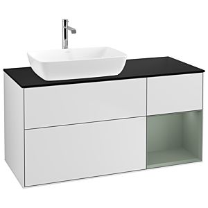 Villeroy and Boch Finion Villeroy and Boch Finion G812GMMT 120cm, cover plate black matt, Emotion, shelves olive matt lacquer, white matt lacquer