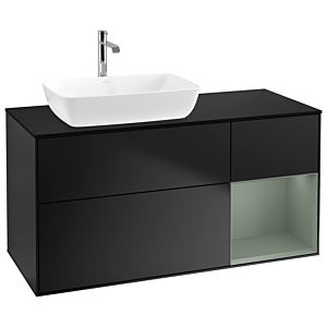 Villeroy et Boch Finion Villeroy et Boch G812GMPD 120cm, plaque de finition noir mat, Emotion, étagères laqué olive mat, laqué noir mat