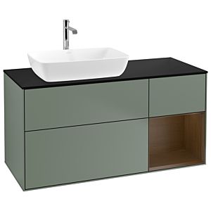 Villeroy und Boch Finion Waschtischunterschrank G812GNGM 120cm, Abdeckplatte black matt, Emotion, Regale Walnut Veneer, Olive Matt Lacquer