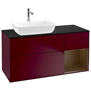 Villeroy und Boch Finion Waschtischunterschrank G812GNHB 120cm, Abdeckplatte black matt, Emotion, Regale Walnut Veneer, Peony Matt