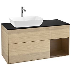 Villeroy und Boch Finion Waschtischunterschrank G812GNPC 120cm, Abdeckplatte black matt, Emotion, Regale Walnut Veneer, Oak Veneer