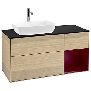 Villeroy und Boch Finion Waschtischunterschrank G812HBPC 120cm, Abdeckplatte black matt, Emotion, Regale Peony matt lacquer, Oak Veneer