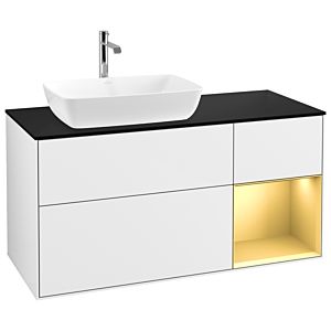 Villeroy et Boch Finion Villeroy et Boch G812HFGF 120cm, plaque de recouvrement noir mat, Emotion, étagères laqué or mat, laqué blanc brillant