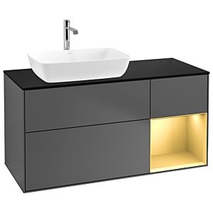 Villeroy und Boch Finion Waschtischunterschrank G812HFGK 120cm, Abdeckplatte black matt, Emotion, Regale Gold matt lacquer, Anthracite matt