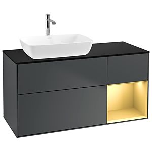Villeroy und Boch Finion Waschtischunterschrank G812HFHG 120cm, Abdeckplatte black matt, Emotion, Regale Gold matt lacquer, Midnight Blue Matt Lacquer