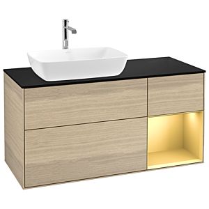 Villeroy und Boch Finion Waschtischunterschrank G812HFPC 120cm, Abdeckplatte black matt, Emotion, Regale Gold matt lacquer, Oak Veneer