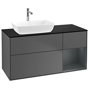 Villeroy und Boch Finion Waschtischunterschrank G812HGGK 120cm, Abdeckplatte black matt, Emotion, Regale Midnight matt lacquer, Anthracite matt