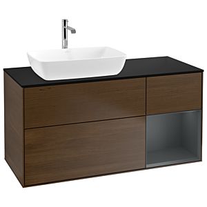 Villeroy und Boch Finion Waschtischunterschrank G812HGGN 120cm, Abdeckplatte black matt, Emotion, Regale Midnight matt lacquer, Walnut veneer