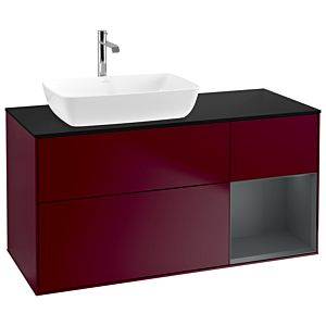 Villeroy und Boch Finion Waschtischunterschrank G812HGHB 120cm, Abdeckplatte black matt, Emotion, Regale Midnight matt lacquer, Peony Matt